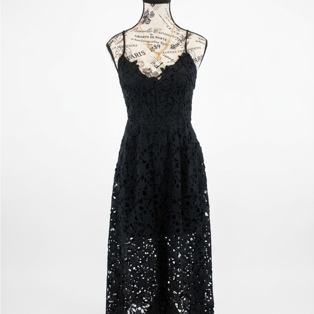 Astr The Label Black Lace Midi Dress with Spaghetti Straps